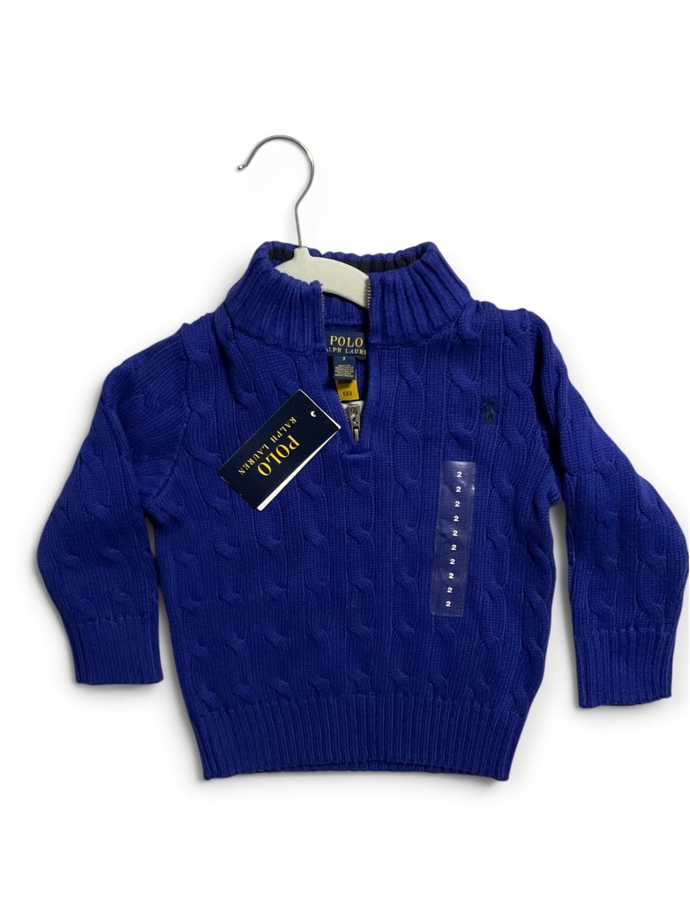 Polo Ralph Lauren Blue Cable Knit Quarter Zip Sweater 2T